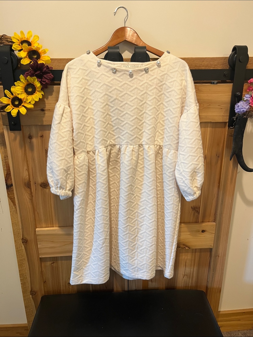 Simply Southern Cream Textured Balloon Sleeve Dress